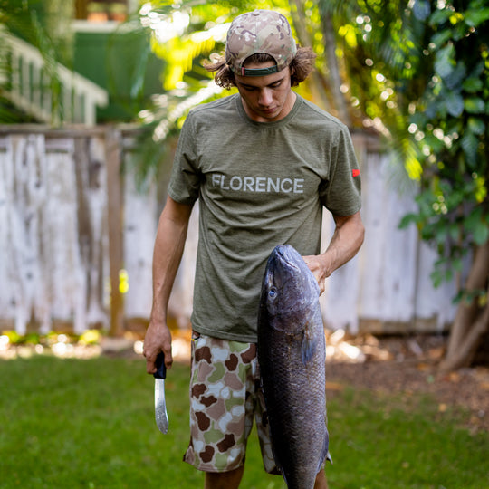 Color:Heather Burnt Olive-Florence Airtex Florence Logo Short Sleeve Shirt 