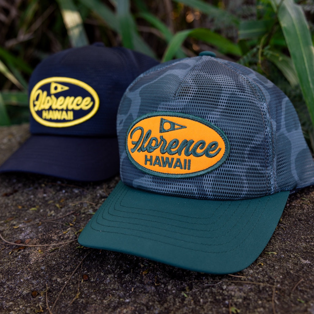 Color:Burnt Olive Camo-Hawaii Mesh Trucker