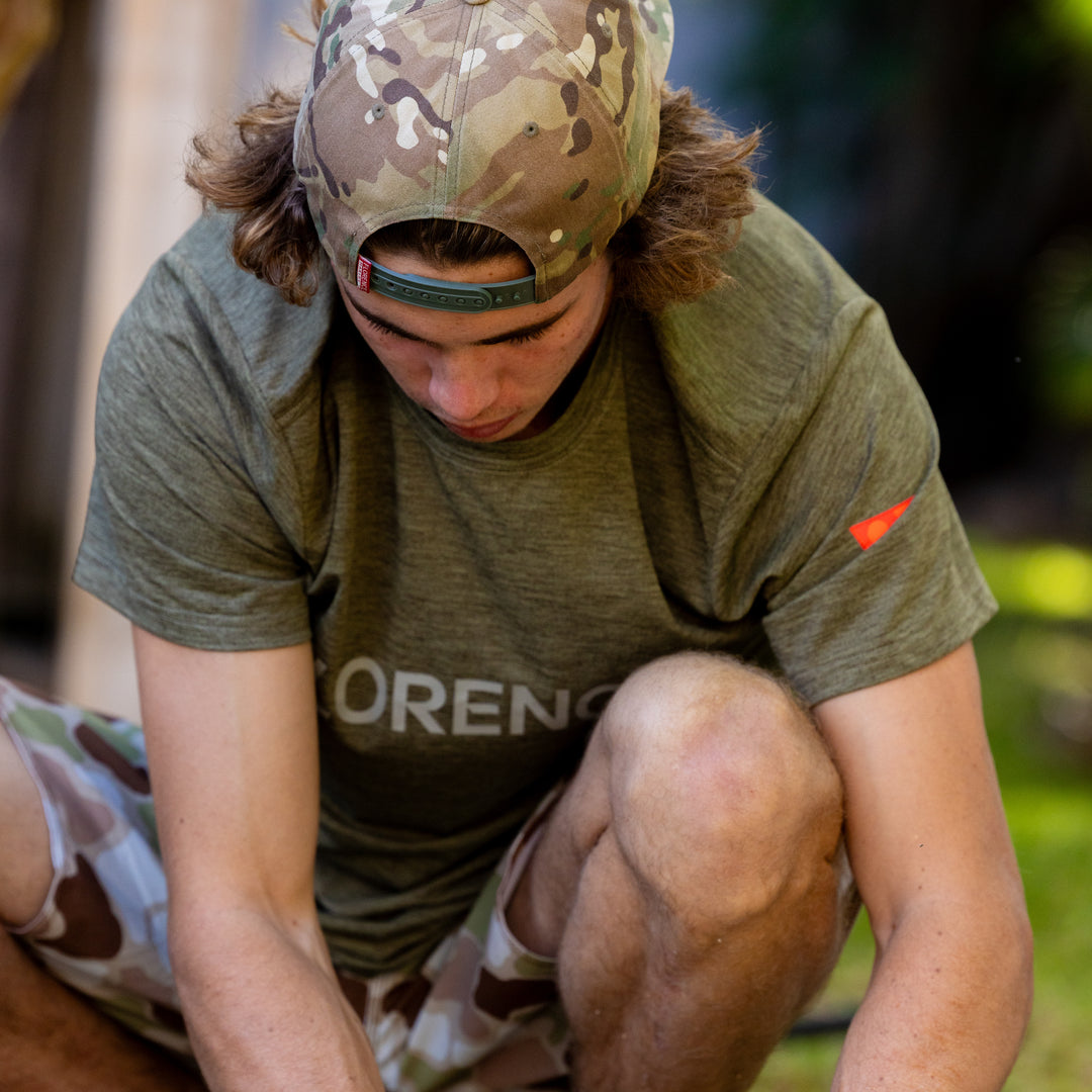 Color:Heather Burnt Olive-Florence Airtex Florence Logo Short Sleeve Shirt 