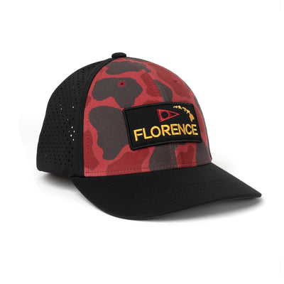 Color:Maroon Camo-Florence Camo Airtex Trucker Hat