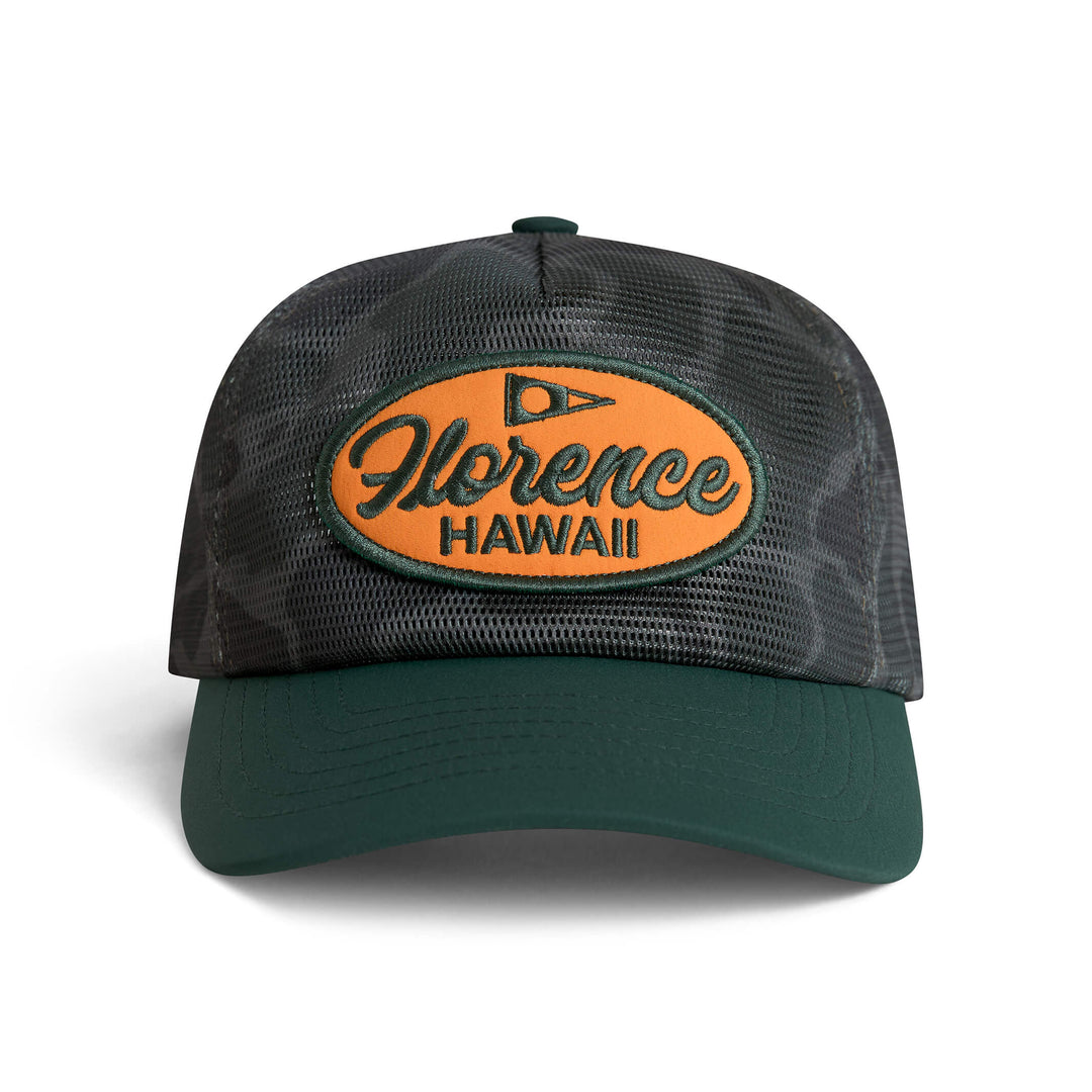 Color:Burnt Olive Camo-Hawaii Mesh Trucker 