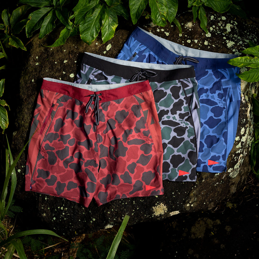 Color:Maroon-F1 Pro Hawaii Camo Boardshort