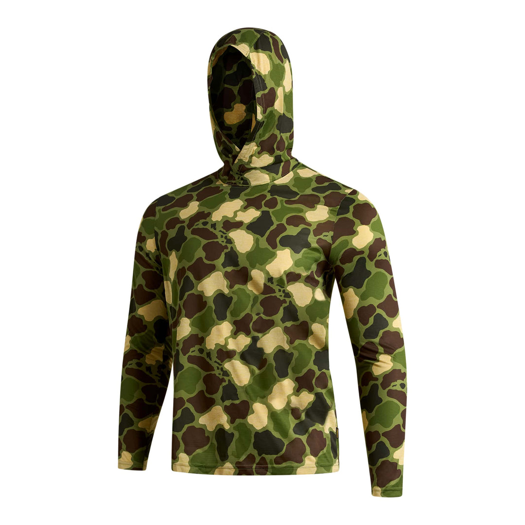 Color:Heather Tropic Green Camo-Florence Airtex Long Sleeve Hooded Shirt