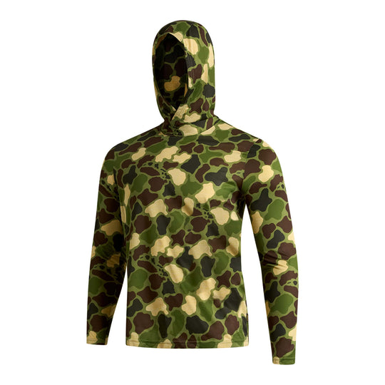 Color:Heather Tropic Green Camo-Florence Airtex Long Sleeve Hooded Shirt