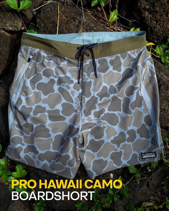 Color:Burnt Olive-F1 Pro Hawaii Camo Boardshort