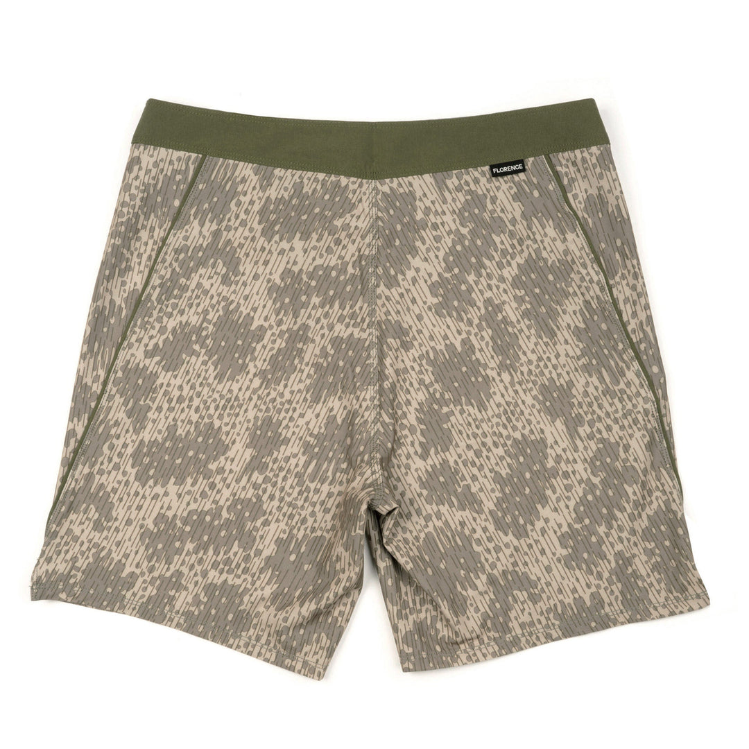 Color:Burnt Olive-Florence Rain Camo Boardshort 