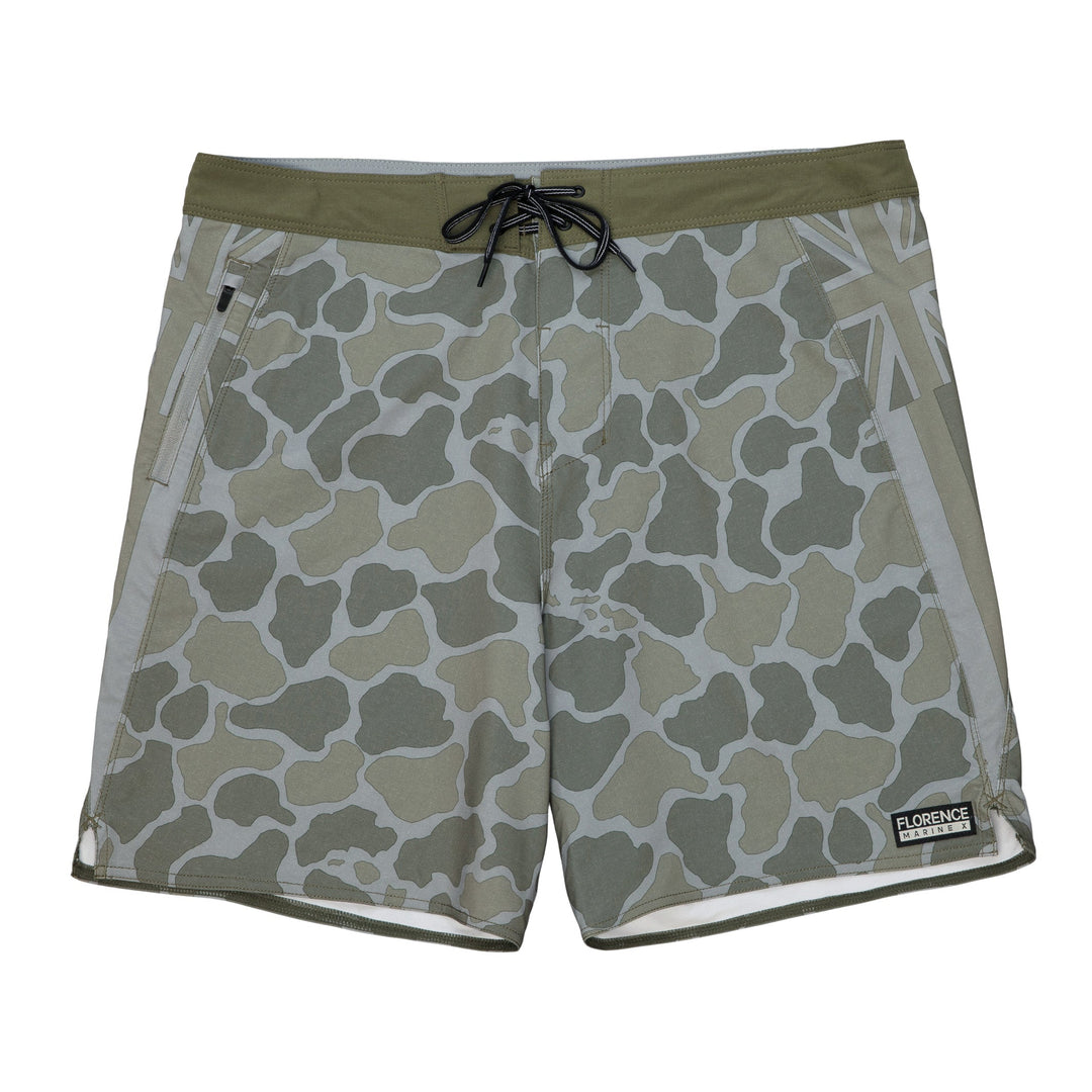 Color:Burnt Olive-F1 Pro Hawaii Camo Boardshort