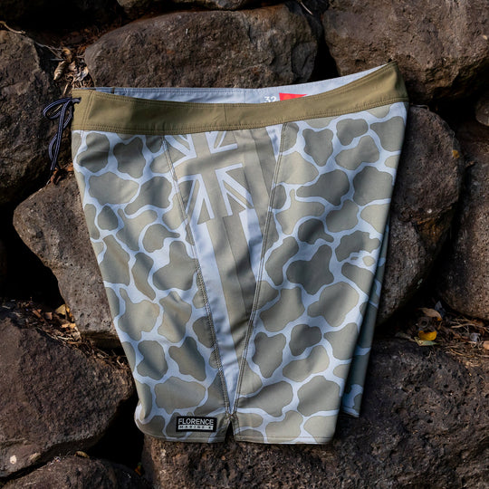 Color:Burnt Olive-F1 Pro Hawaii Camo Boardshort