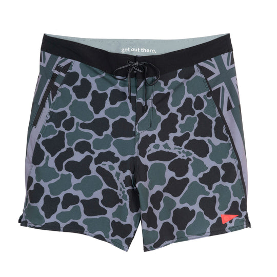 Color:Dark Emerald-F1 Pro Hawaii Camo Boardshort